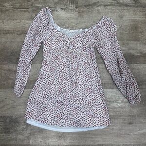 La Hearts White and Red Floral Long Sleeve Dress